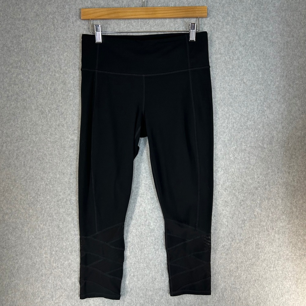 Athleta Mesh Manta Capri Leggings Black Yoga Pants Cropped Athletic Size Medium